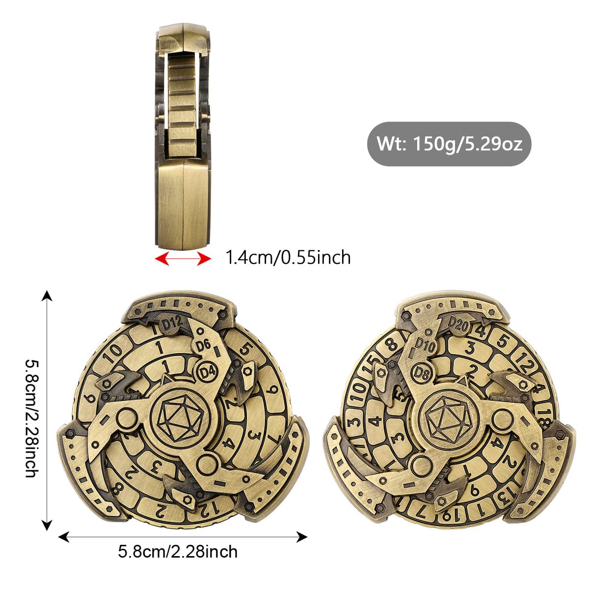DND Ruota Panoramica Dice Spinner Con Incisioni D20 E Drago – Giradadi E Display Per Set Da Gioco, Regalo Per Giocatori Di Ruolo, Confezione Regalo
