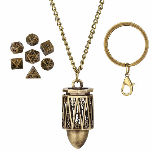 Geloho Bronze Arcane Cylinder Mini Dice Set Necklace & Keychain Set