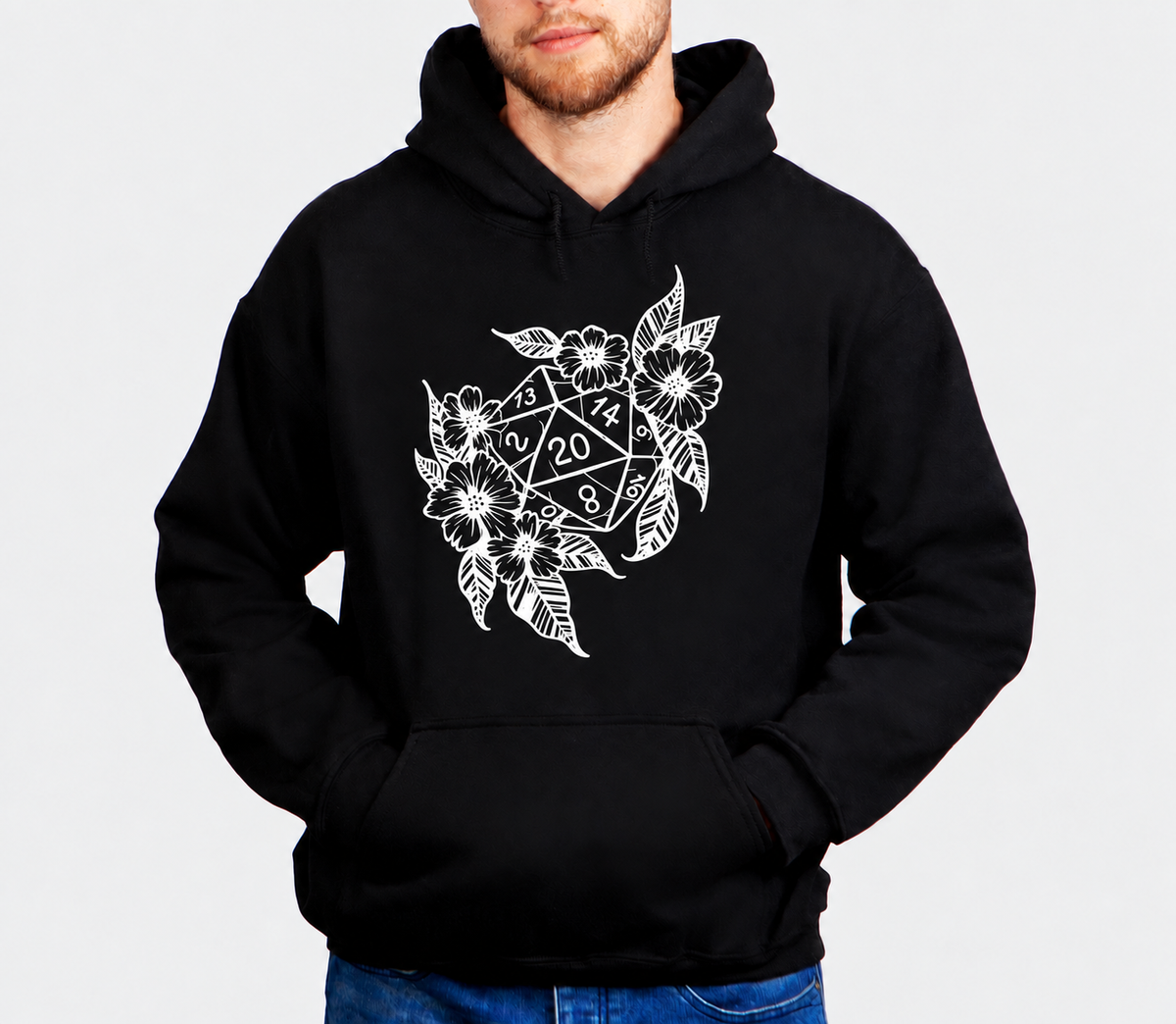 Beauty Meets Danger D&D hoodie on male model