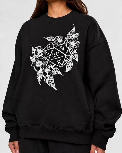 Female model wearing Beauty Meets Danger - DnD Sweatshirt