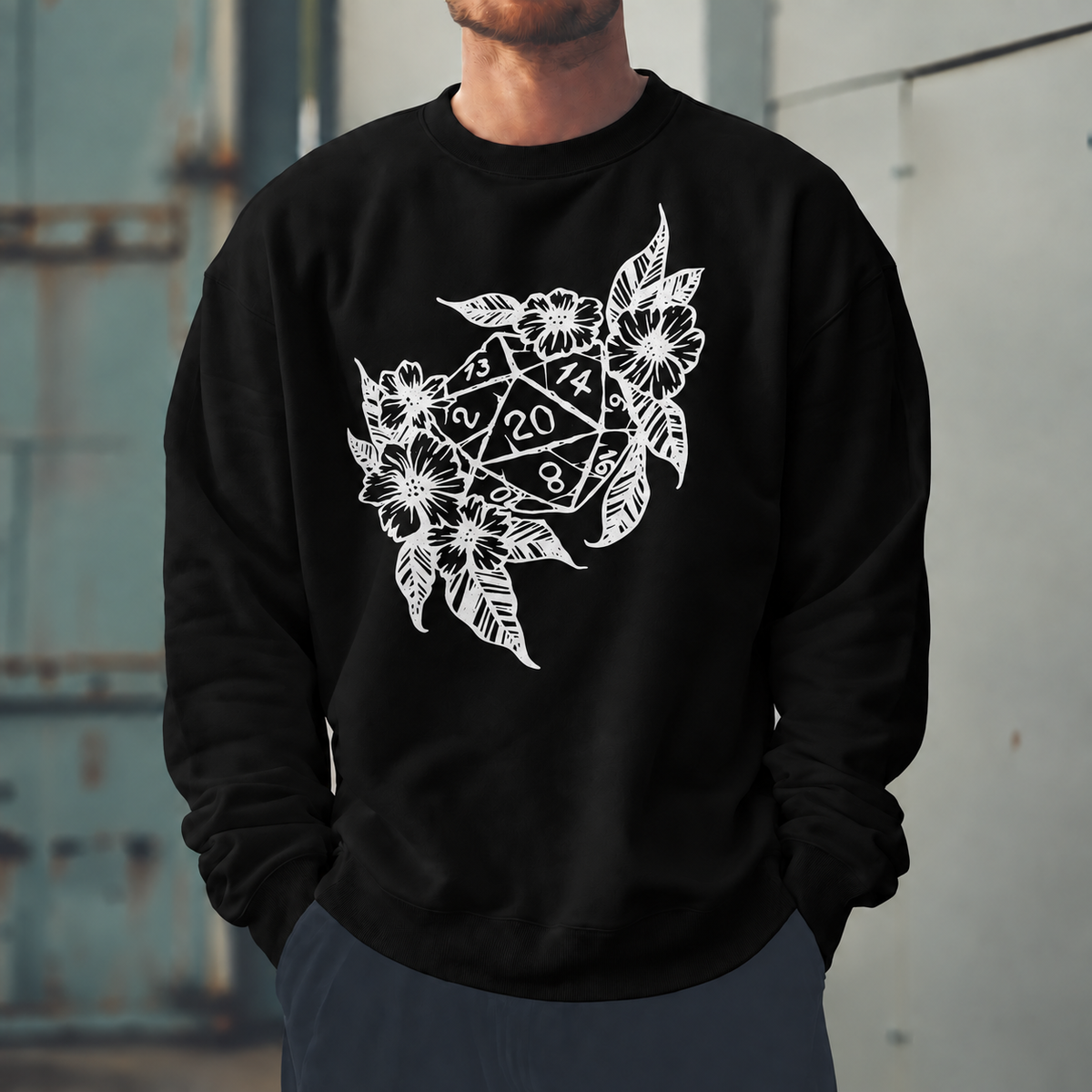 Male model wearing Beauty Meets Danger - DnD Sweatshirt