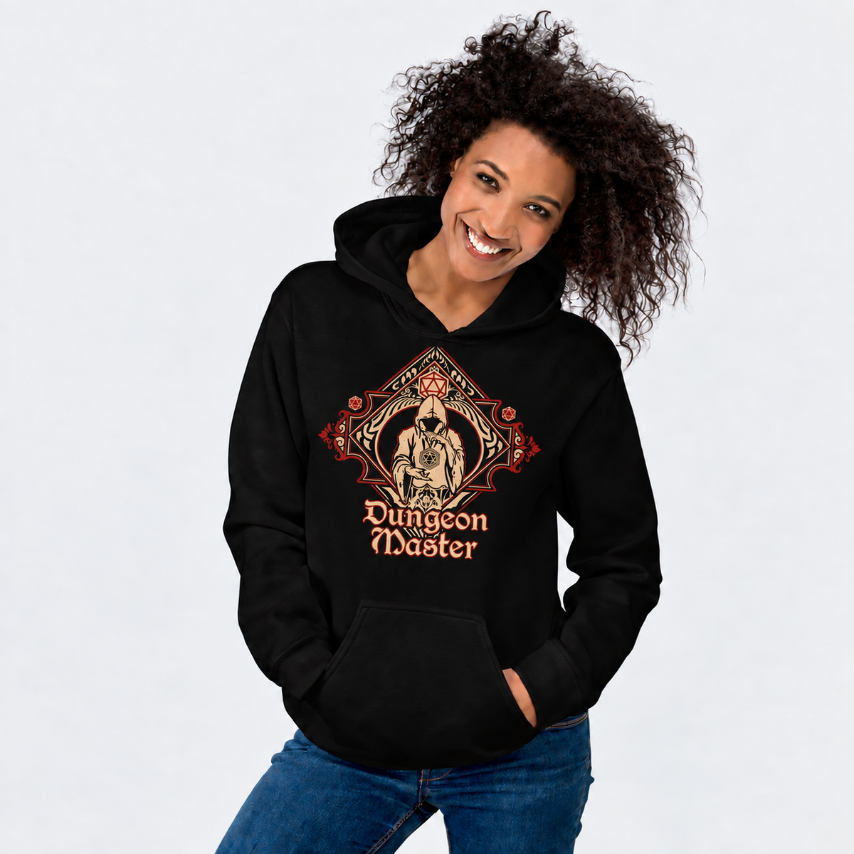 Behind The Screen D&D hoodie on female model