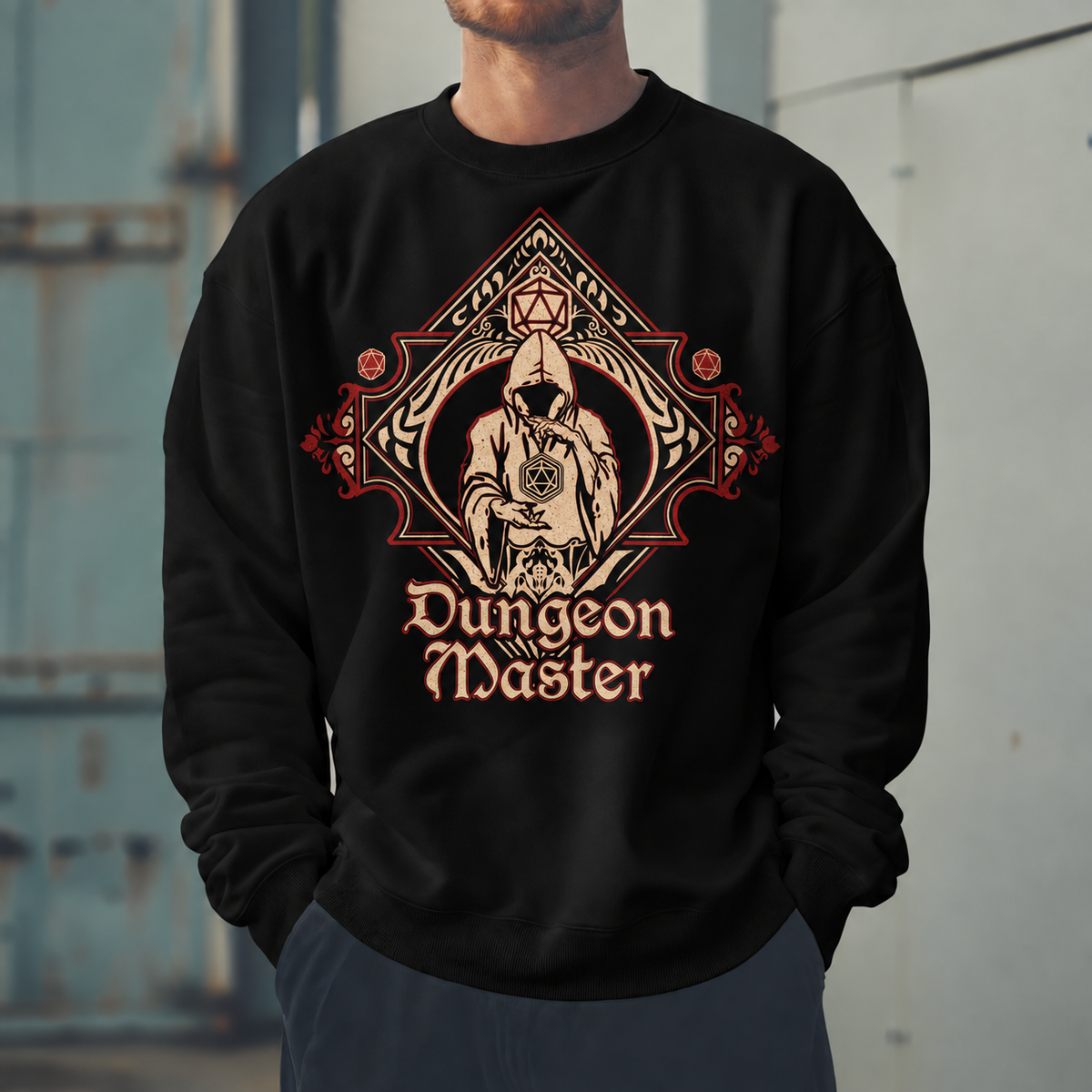 Male model wearing Behind The Screen - DnD Sweatshirt