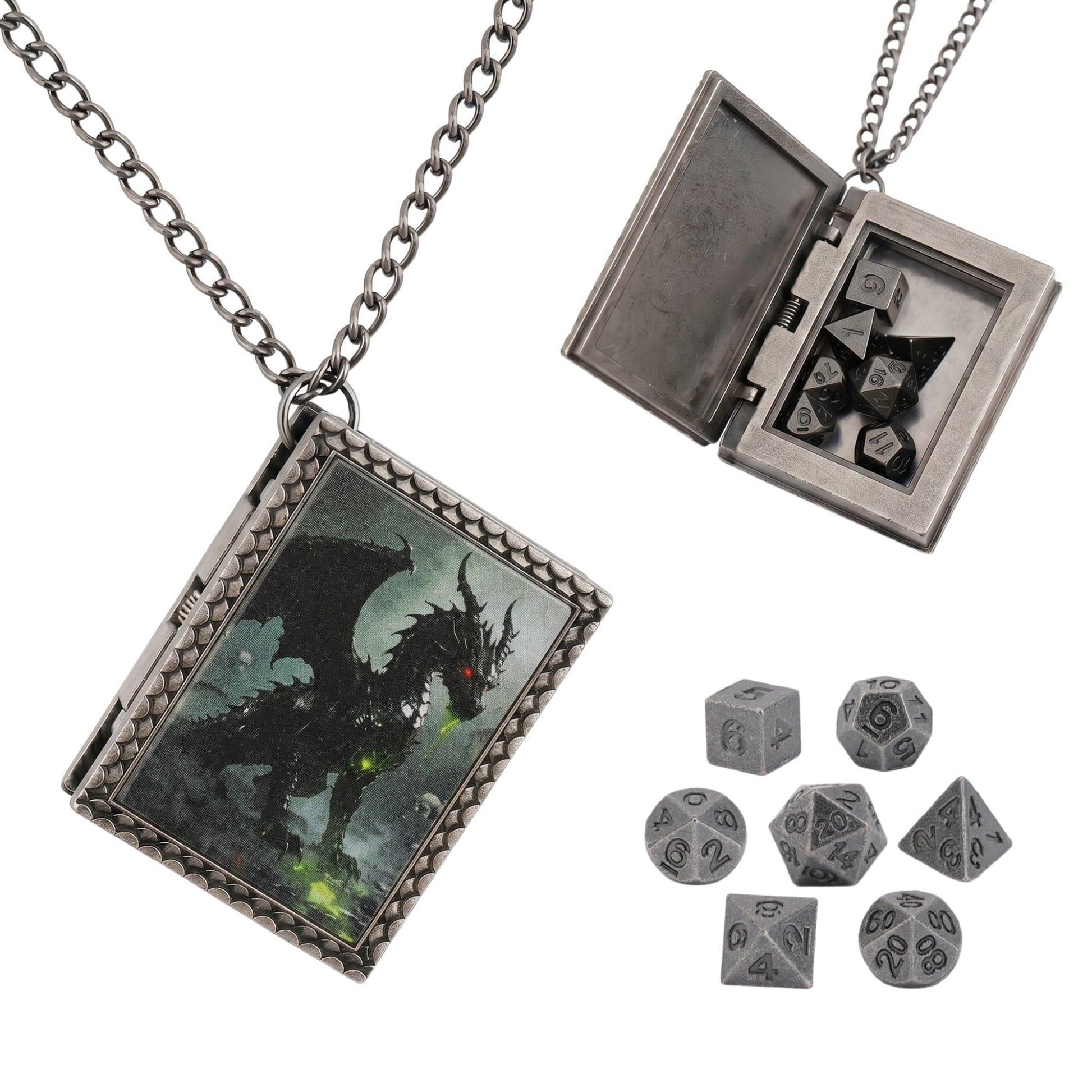 Geloho dice set necklace Silver Black Dragon Dice Necklace