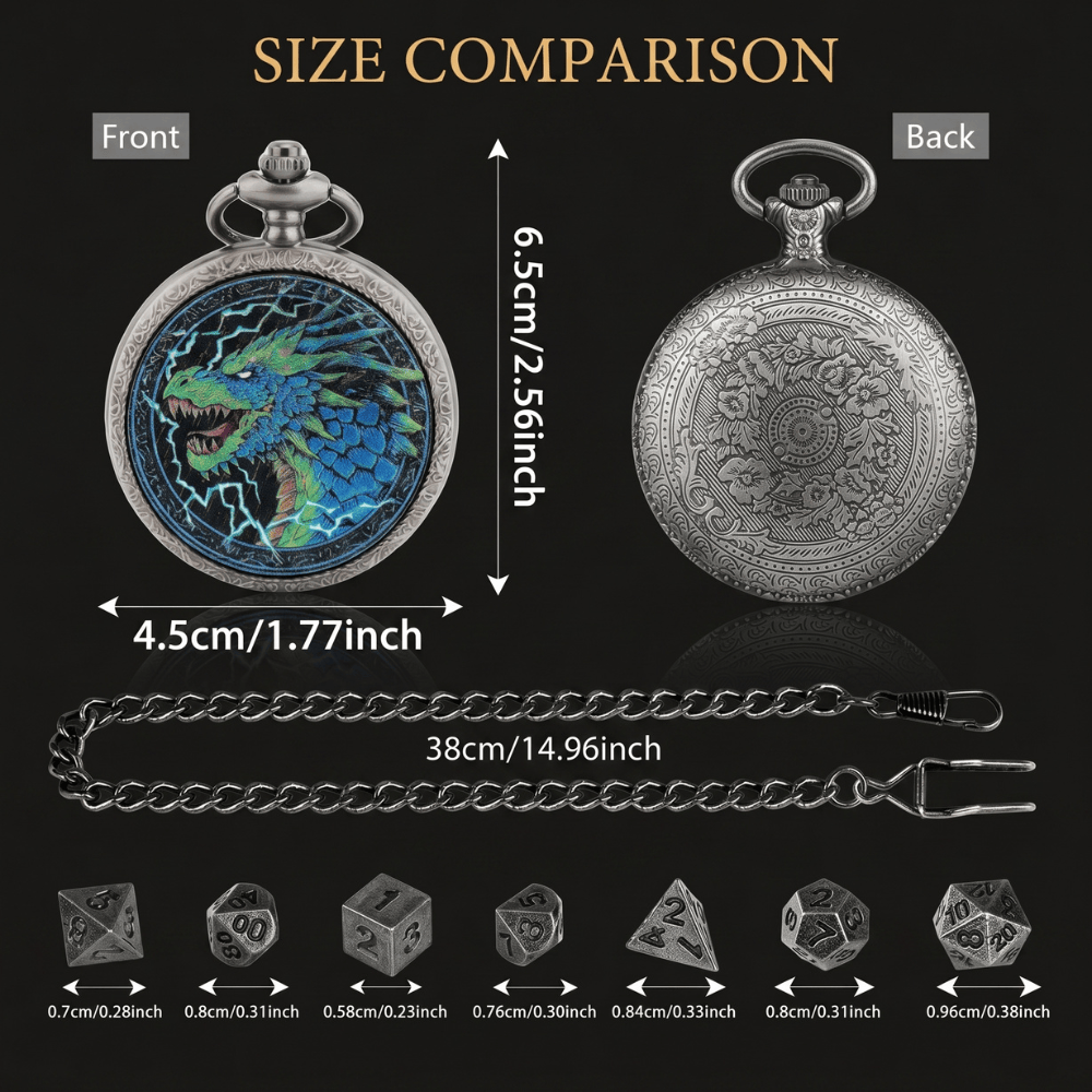 Geloho D20, Dragon Silver Blue Dragon Pocket Watch Dice Set