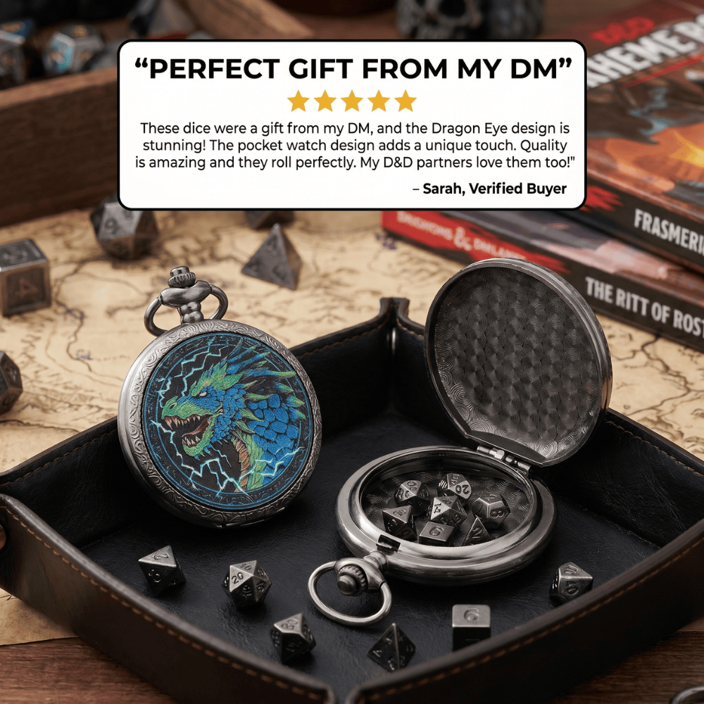Geloho D20, Dragon Silver Blue Dragon Pocket Watch Dice Set