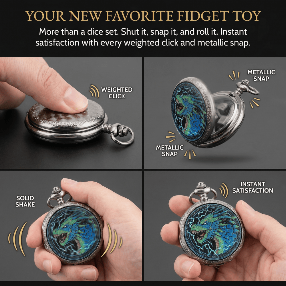 Geloho D20, Dragon Silver Blue Dragon Pocket Watch Dice Set