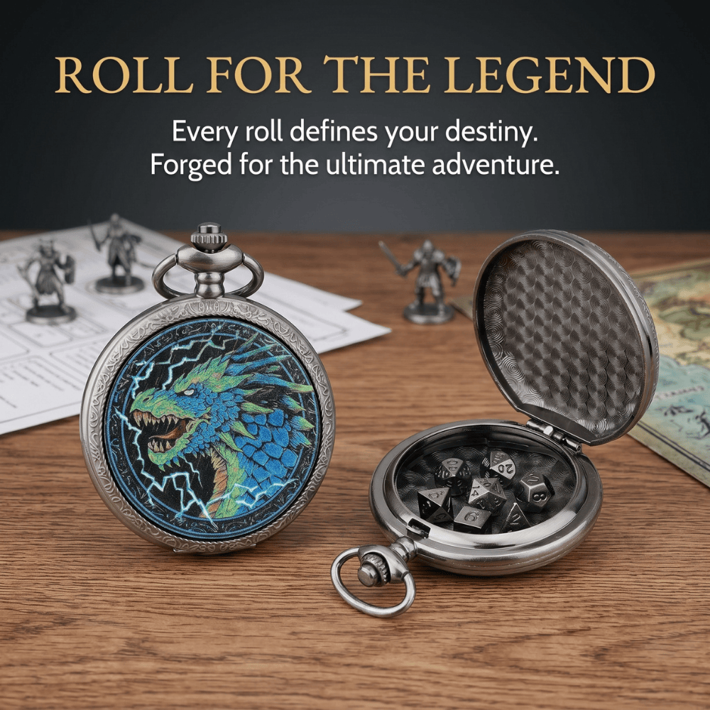 Geloho D20, Dragon Silver Blue Dragon Pocket Watch Dice Set