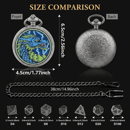 Geloho D20, Dragon Silver Blue Dragon’s Fury Pocket Watch Dice Set