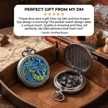 Geloho D20, Dragon Silver Blue Dragon’s Fury Pocket Watch Dice Set