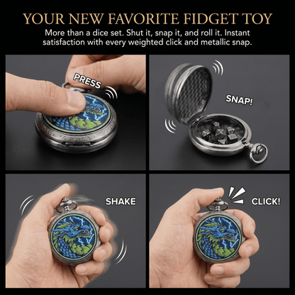 Geloho D20, Dragon Silver Blue Dragon’s Fury Pocket Watch Dice Set