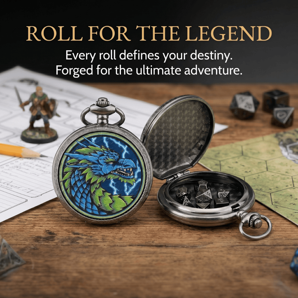 Geloho D20, Dragon Silver Blue Dragon’s Fury Pocket Watch Dice Set