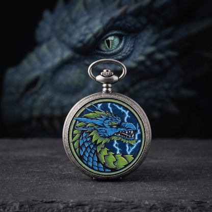 Geloho D20, Dragon Silver Blue Dragon’s Fury Pocket Watch Dice Set