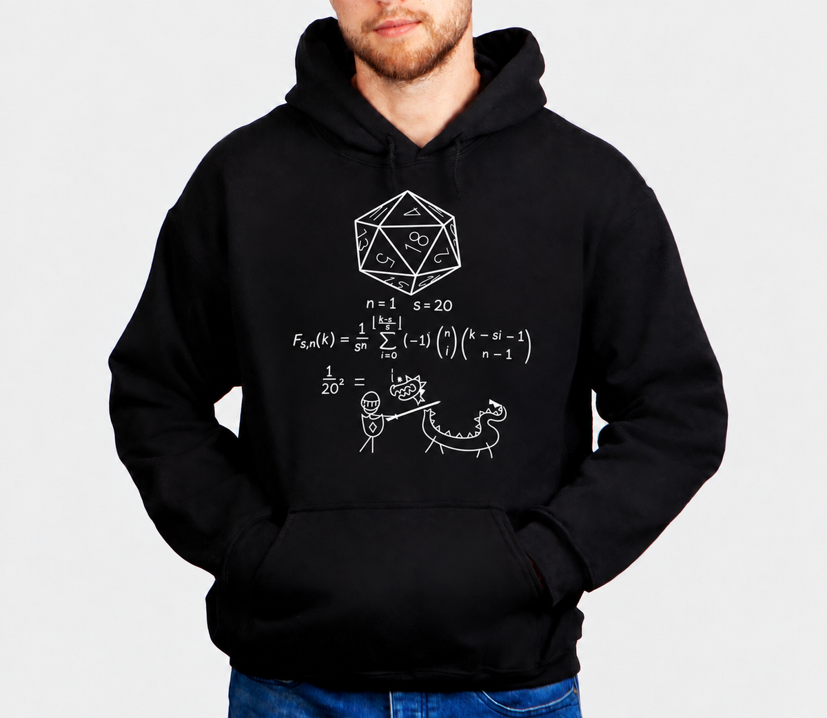 Calculate Then Fight D&D hoodie on male model