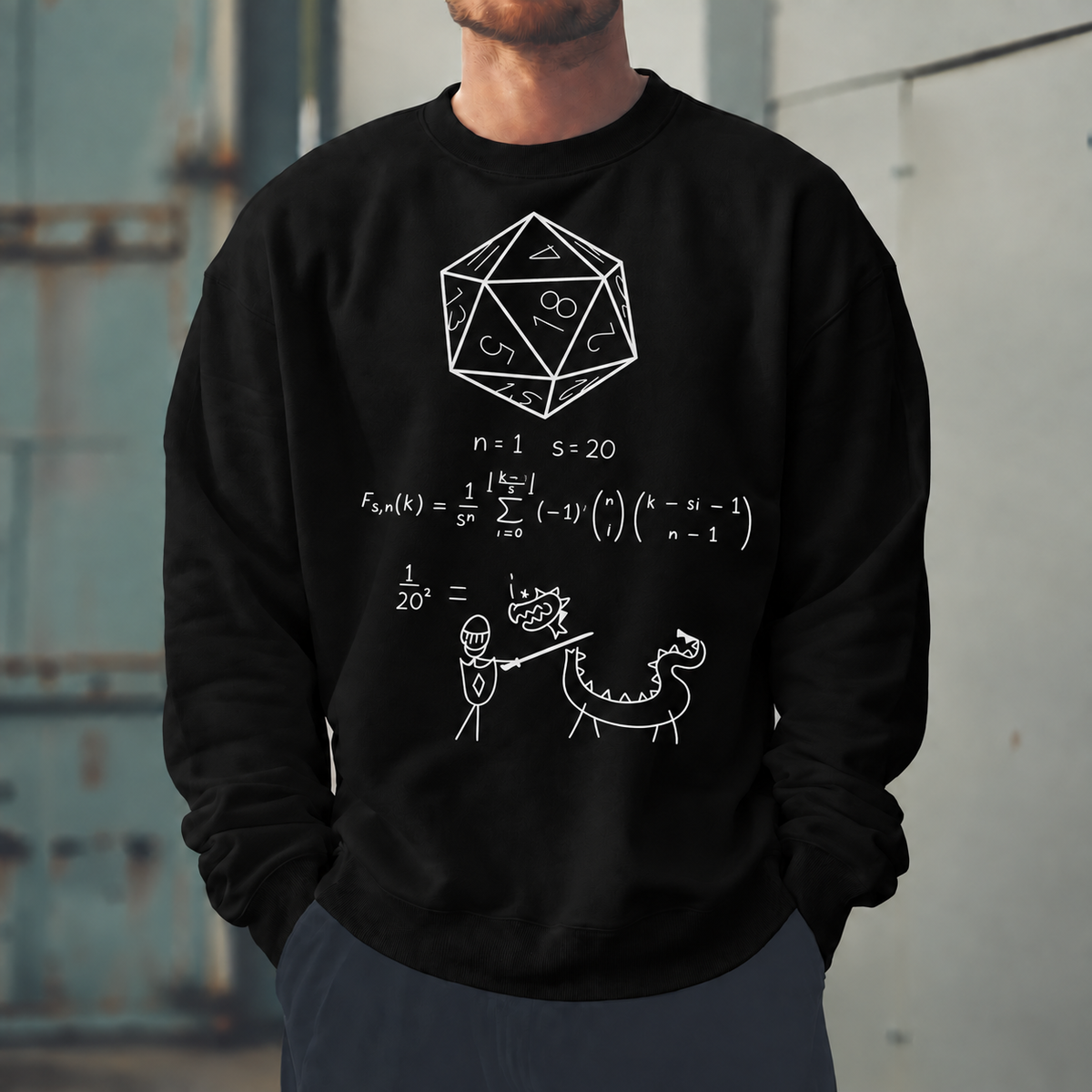 Male model wearing Calculate Then Fight - DnD Sweatshirt