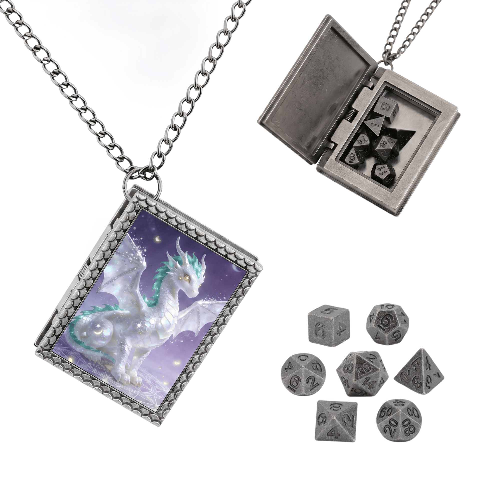 Geloho dice set necklace Silver Celestial Dragon Dice Necklace