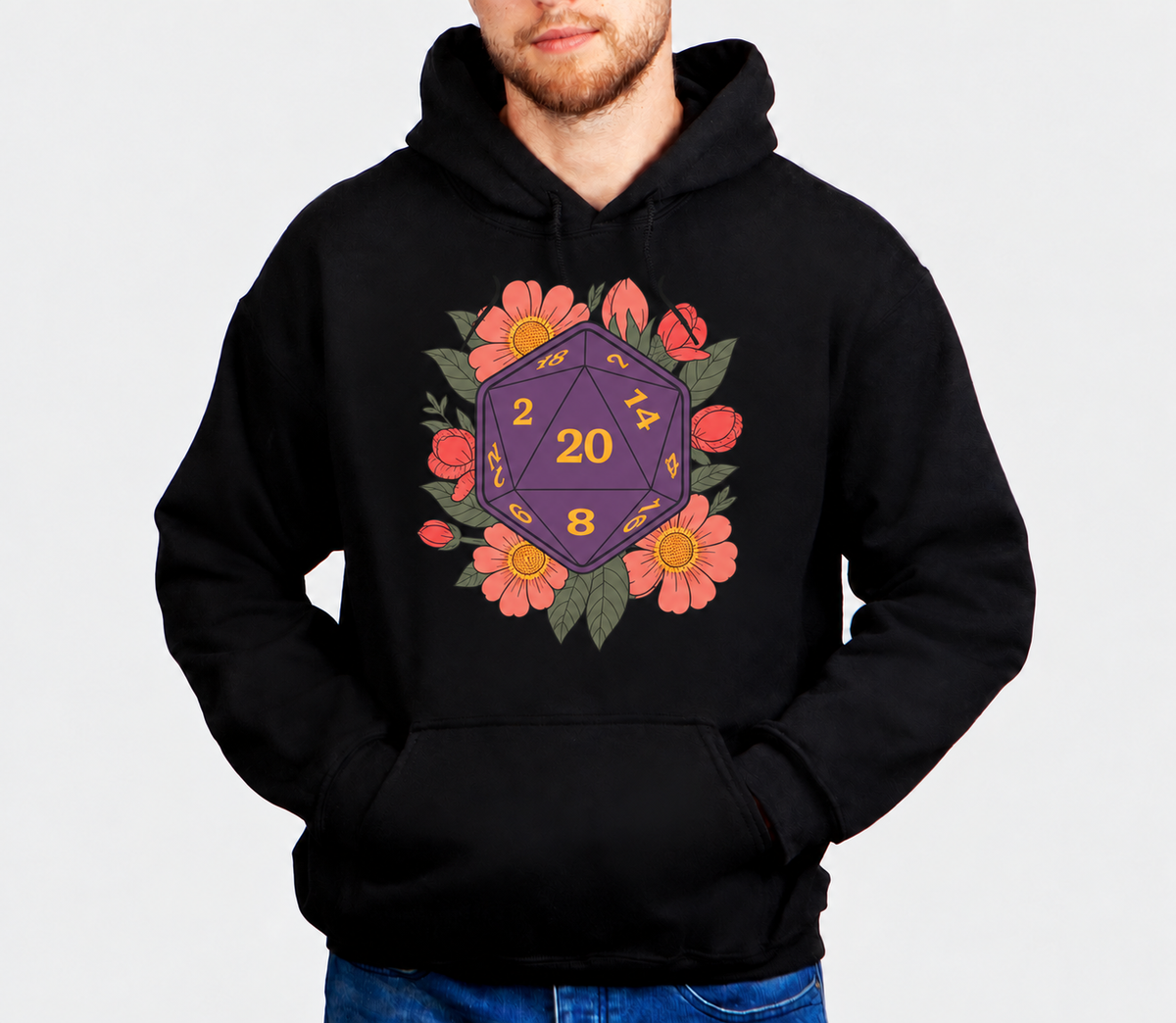Crits In Bloom D&D hoodie on male model