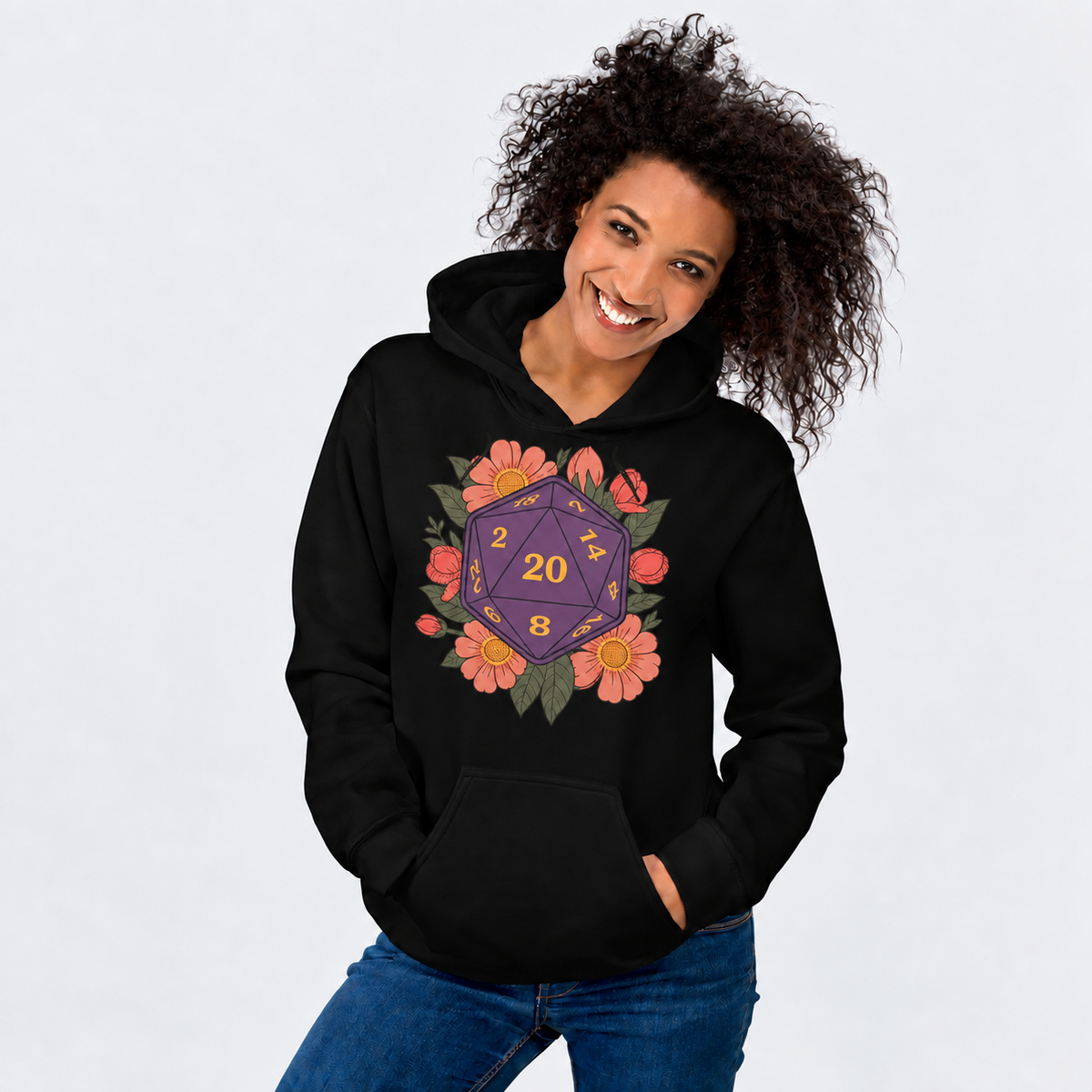 Crits In Bloom D&D hoodie on female model
