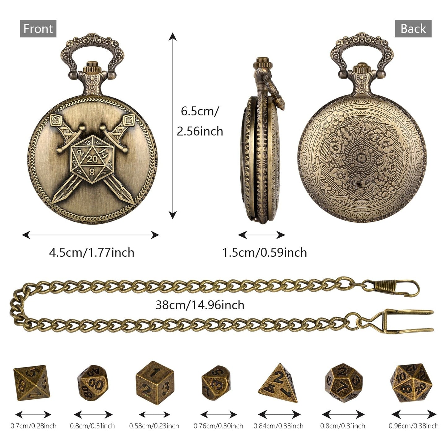Geloho D20, Dragon Crossed Swords Pocket Watch Dice Set