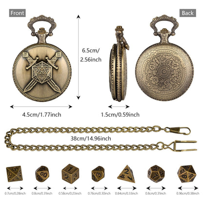 Geloho D20, Dragon Crossed Swords Pocket Watch Dice Set