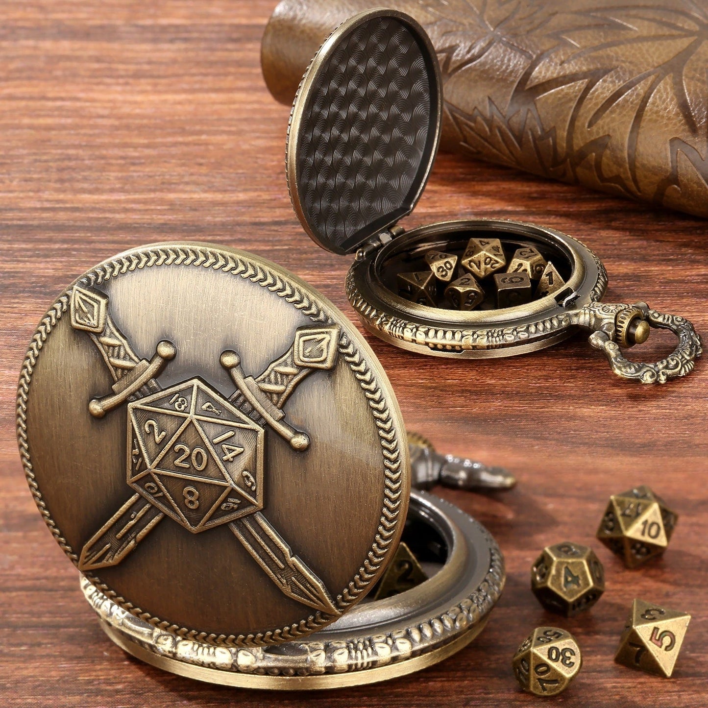 Geloho D20, Dragon Crossed Swords Pocket Watch Dice Set