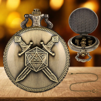Geloho D20, Dragon Crossed Swords Pocket Watch Dice Set