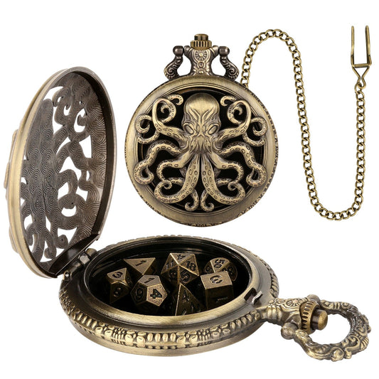 Geloho D20, Dragon Bronze Cthulhu Octopus Pocket Watch Dice Set