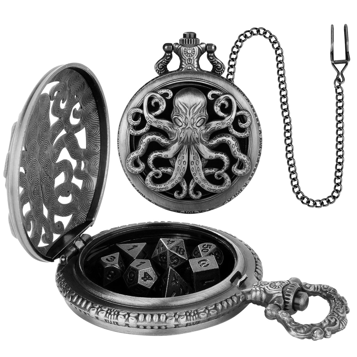 Geloho D20, Dragon Silver Cthulhu Octopus Pocket Watch Dice Set