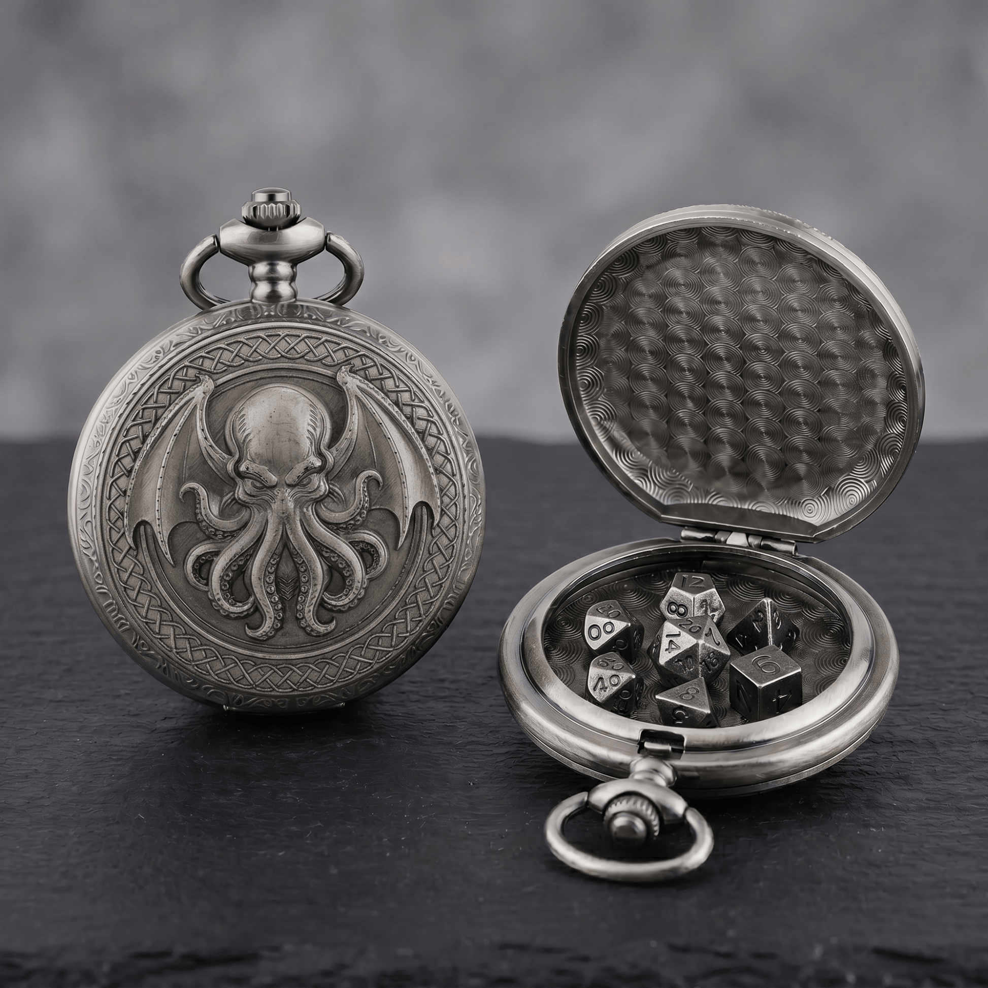 Geloho Silver Cthulhu Pocket Watch Dice Set