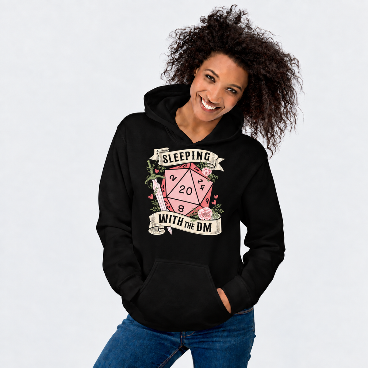 Dating The DM D&D hoodie on female model
