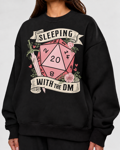 Female model wearing Dating The DM - DnD Sweatshirt