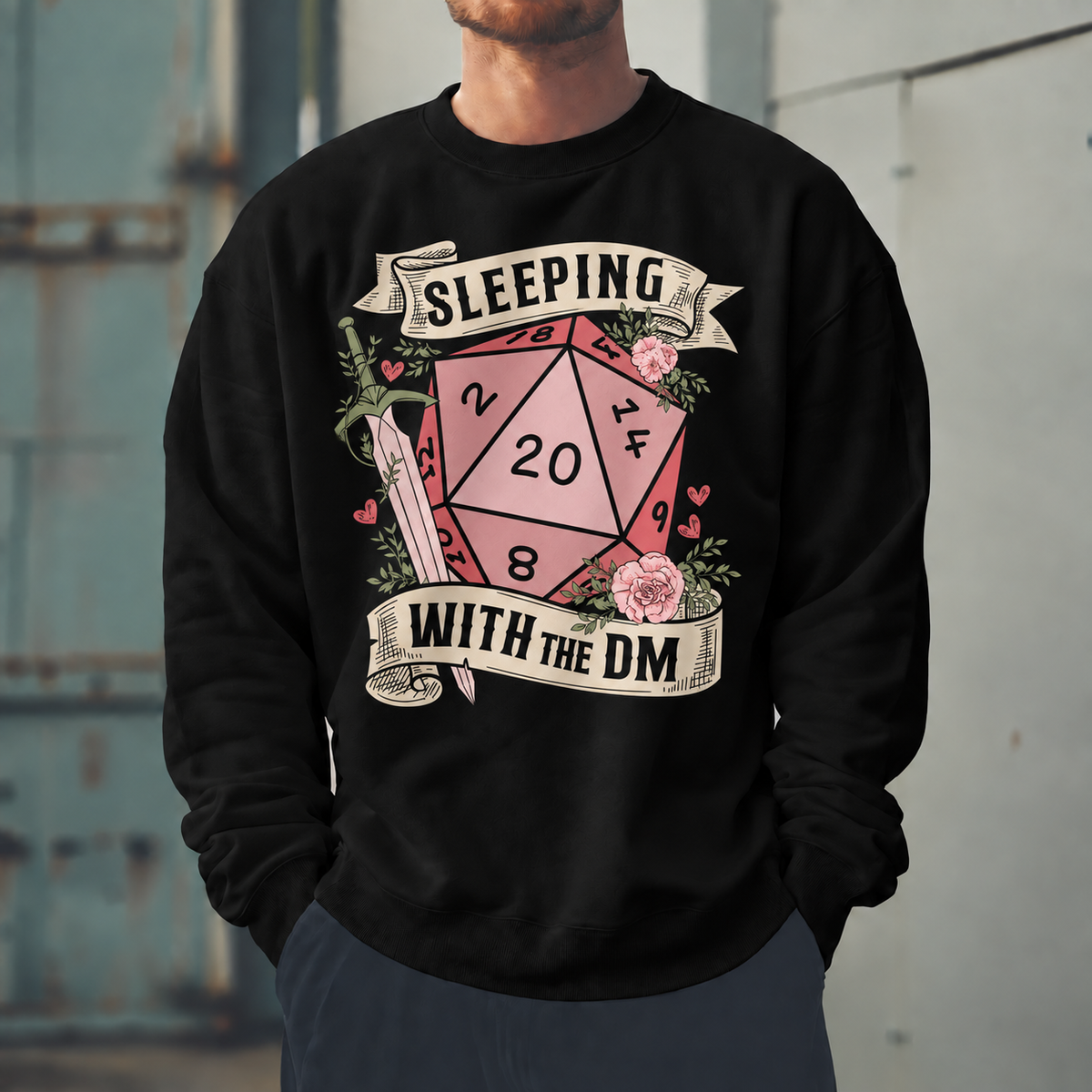 Male model wearing Dating The DM - DnD Sweatshirt