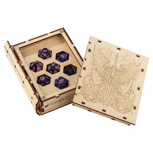 Geloho Divine Sword Dice Spellbook Wooden DnD Dice Case with Angelic Blade Engraving