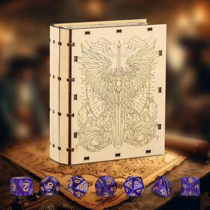 Geloho Divine Sword Dice Spellbook Wooden DnD Dice Case with Angelic Blade Engraving