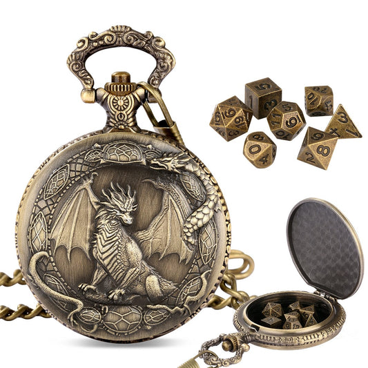 Geloho Bronze Dragon Crest Pocket Watch Dice Set