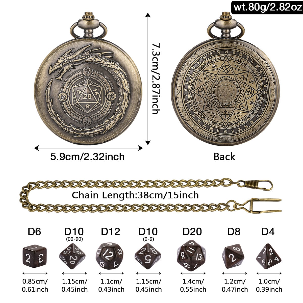 Geloho Dragon & D20 Pocket Watch Dice Set