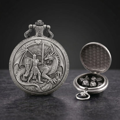 Geloho Dice Silver Dragon Duel Fatekeeper Pocket Watch Dice Set