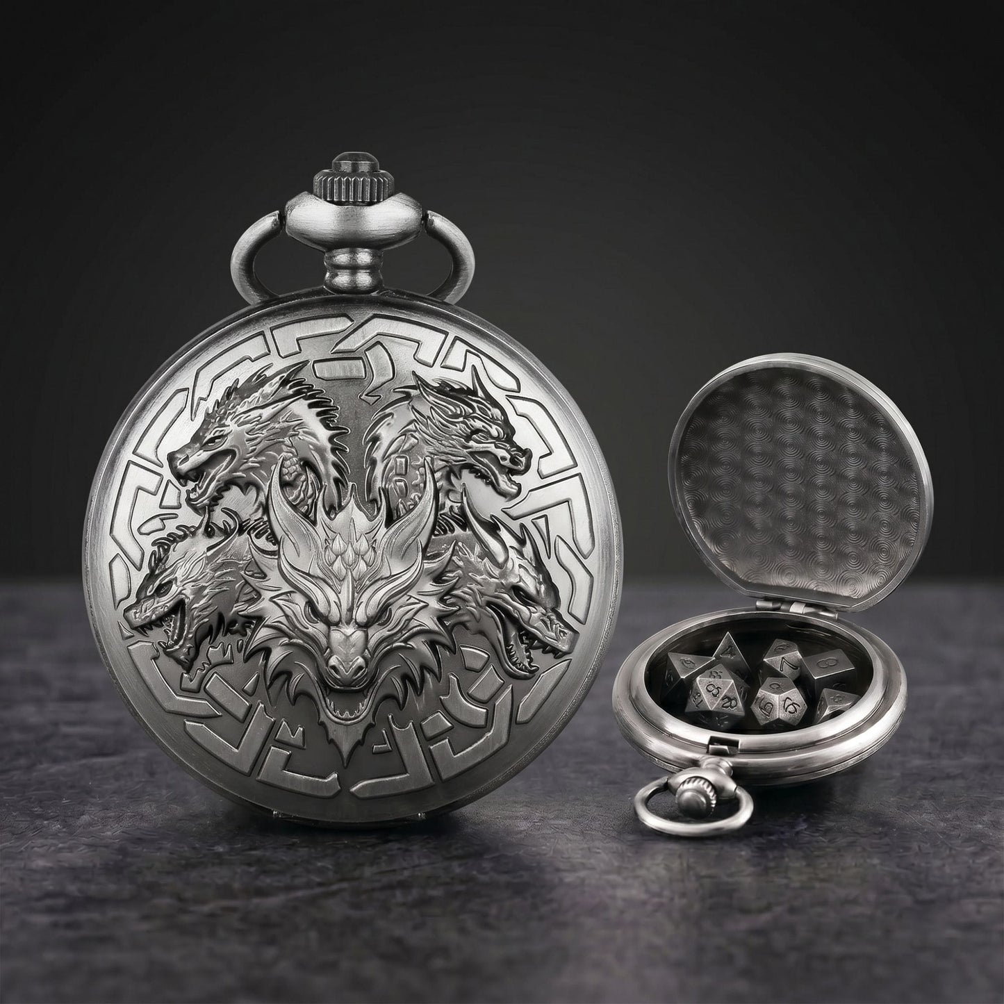 Geloho Dragon Embossed Pocket Watch Dice Set