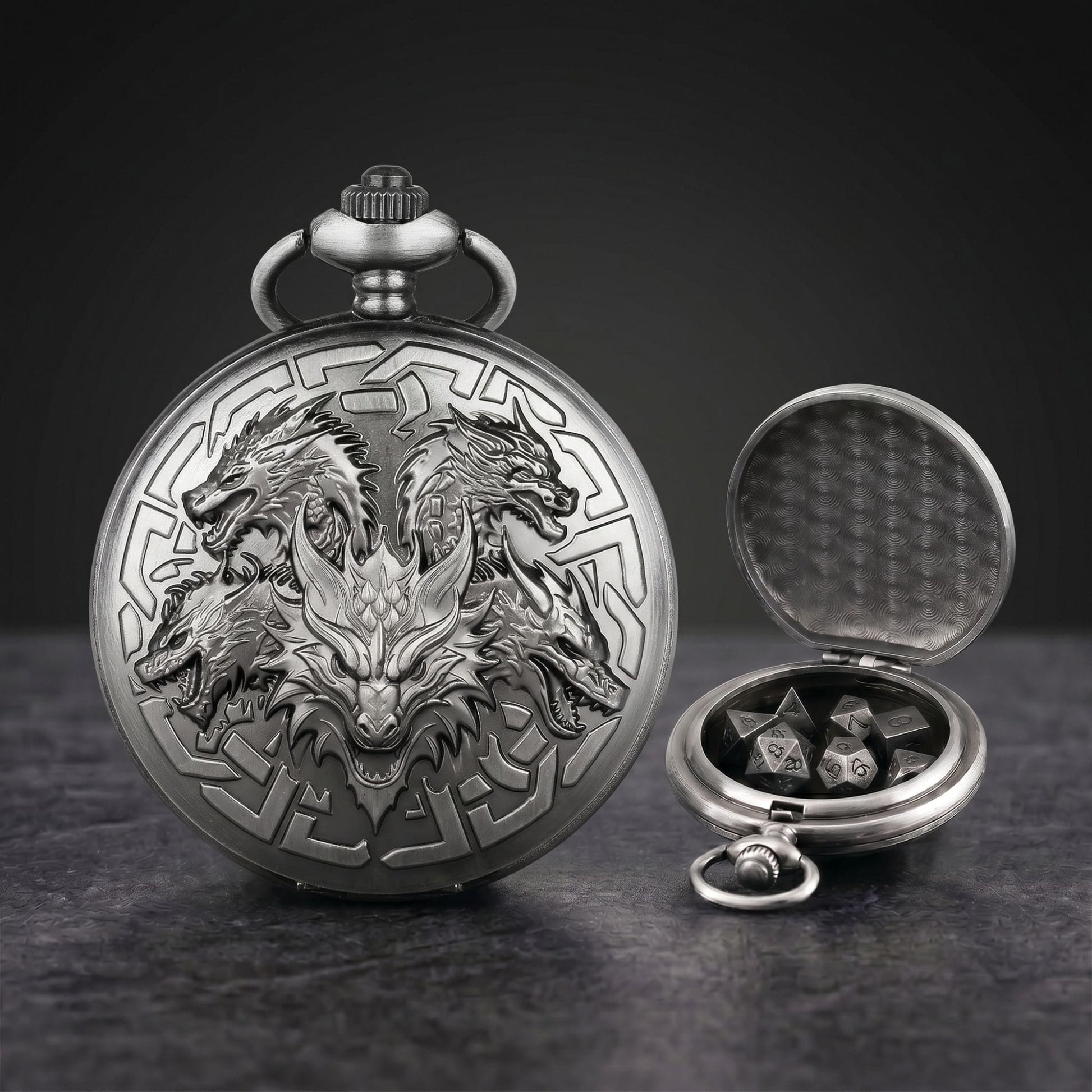 Geloho Dragon Embossed Pocket Watch Dice Set
