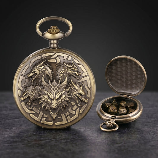 Geloho Dragon Embossed Pocket Watch Dice Set