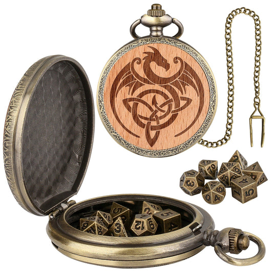 Geloho D20, Dragon Bronze Dragon Engraved Pocket Watch Dice Set