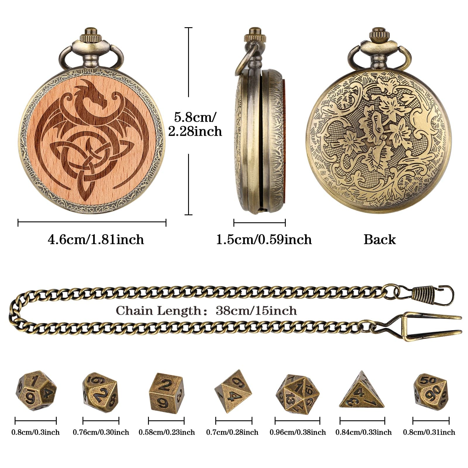 Geloho D20, Dragon Dragon Engraved Pocket Watch Dice Set