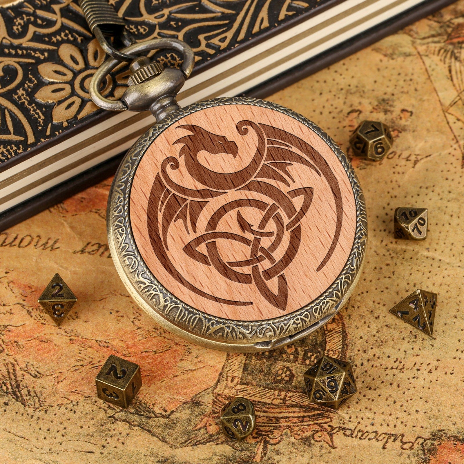 Geloho D20, Dragon Dragon Engraved Pocket Watch Dice Set