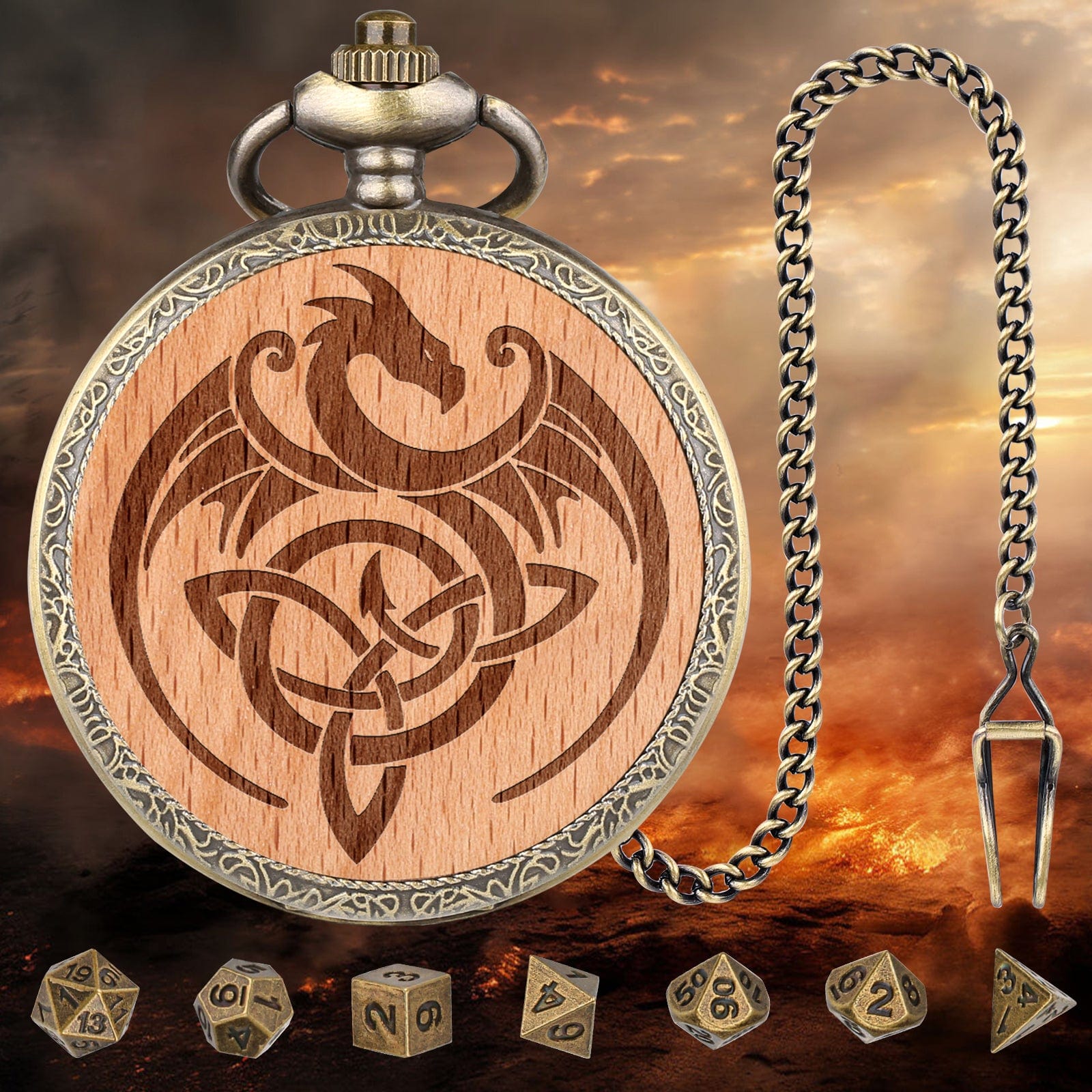 Geloho D20, Dragon Dragon Engraved Pocket Watch Dice Set