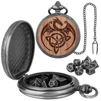 Geloho D20, Dragon Silver Dragon Engraved Pocket Watch Dice Set