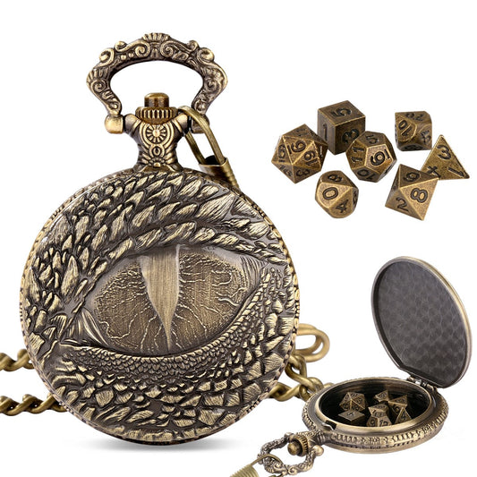 Geloho Bronze Dragon Eye Pocket Watch Dice Set