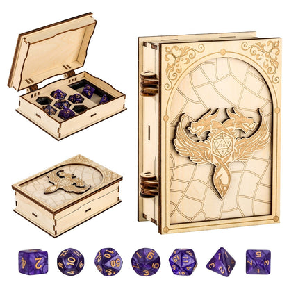 Geloho Dragon Grimoire Dice Case – Wooden Spellbook Case for DnD Dice Set