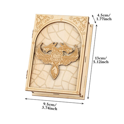 Geloho Dragon Grimoire Dice Case – Wooden Spellbook Case for DnD Dice Set