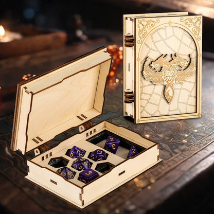 Geloho Dragon Grimoire Dice Case – Wooden Spellbook Case for DnD Dice Set