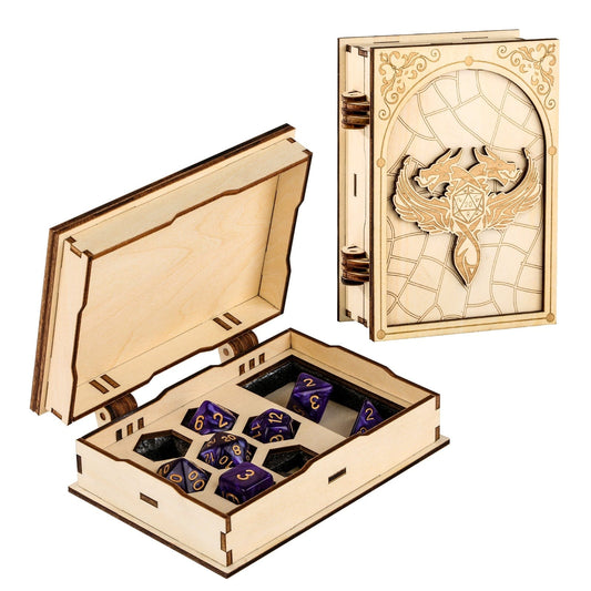 Geloho Dragon Grimoire Dice Case – Wooden Spellbook Case for DnD Dice Set